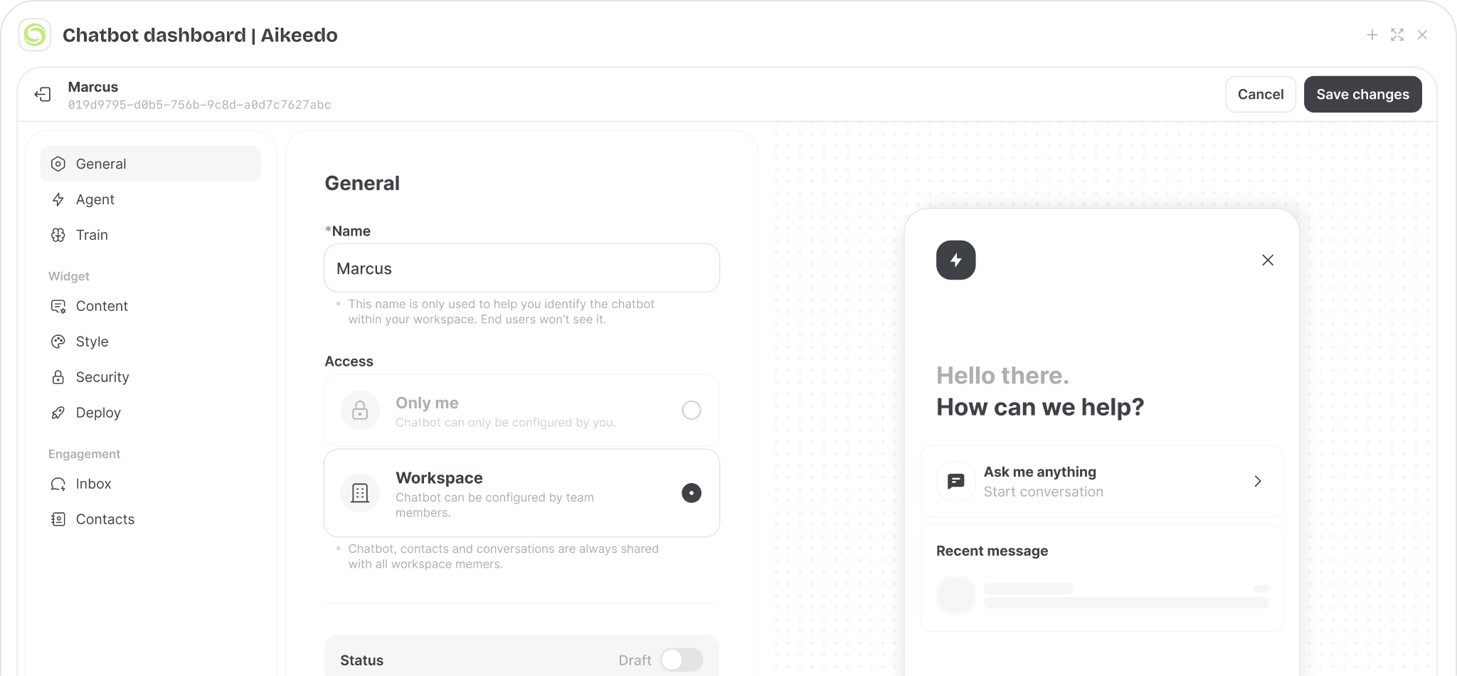 A support chatbot widget embedded on a customer’s website