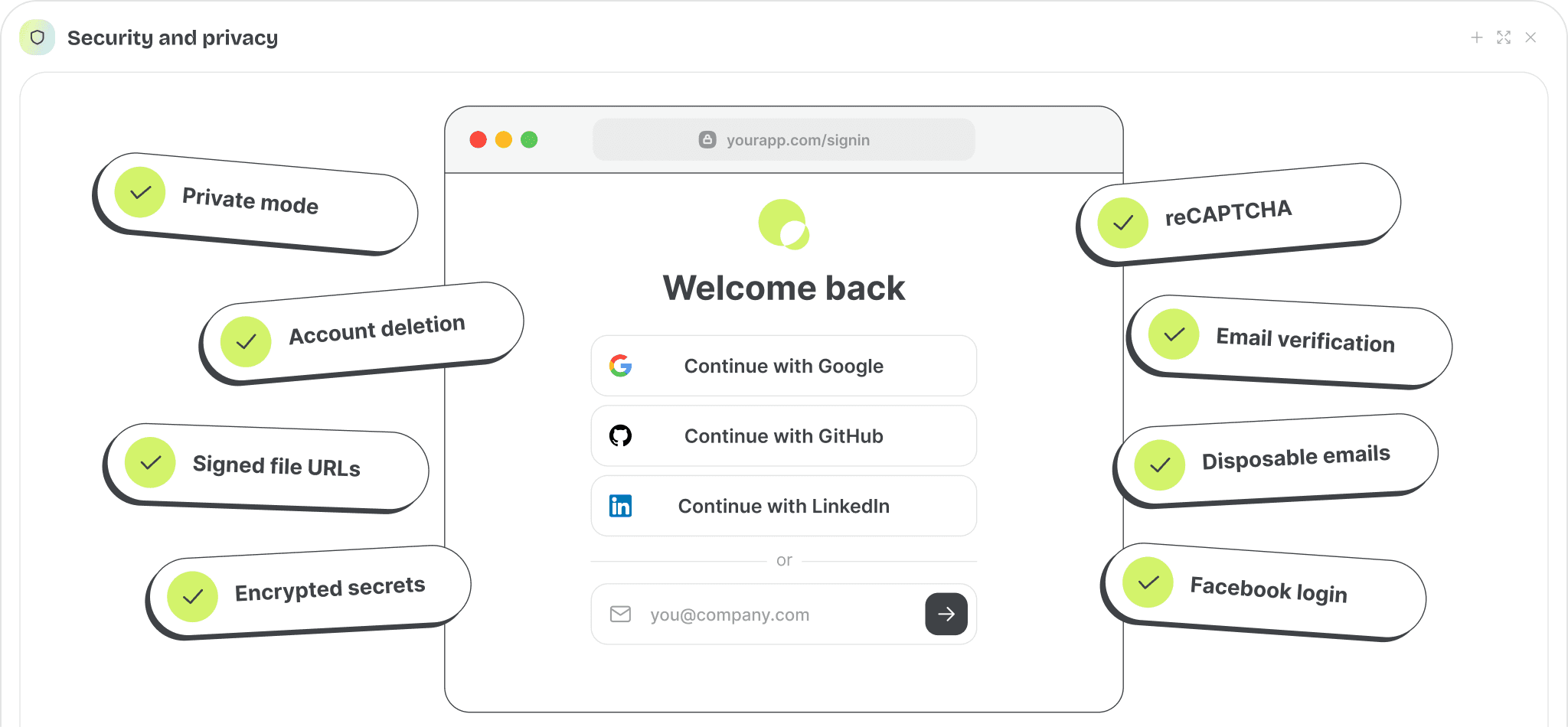 Sign-in screen with social login and security features