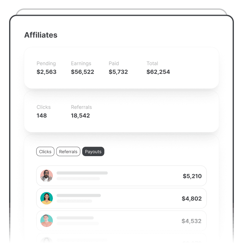 Manage affiliates and payouts in one place